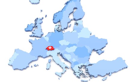 Karte Europa, Schweiz in Rot
